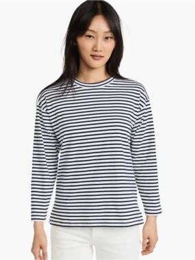 AYR Black and White Striped Long Sleeve Crewneck Tee Top